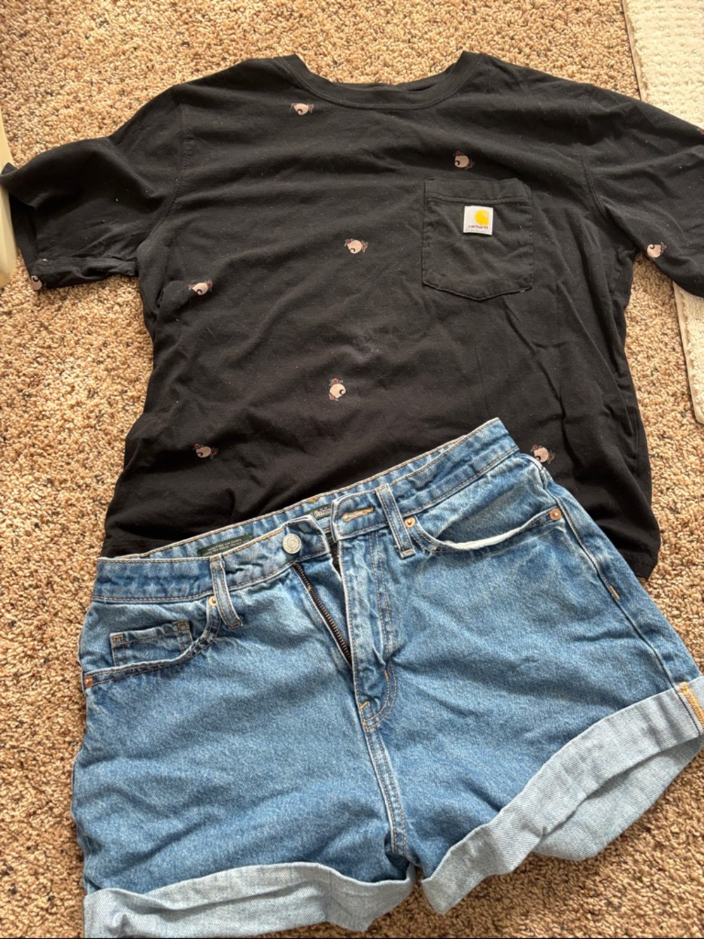 Carhartt Black Pocket Tee with Pink Dot Embroidery